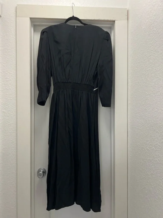 SL Fashions Black Long-Sleeve Midi Dress with Ornate Waist Accent - Picture 5 of 8